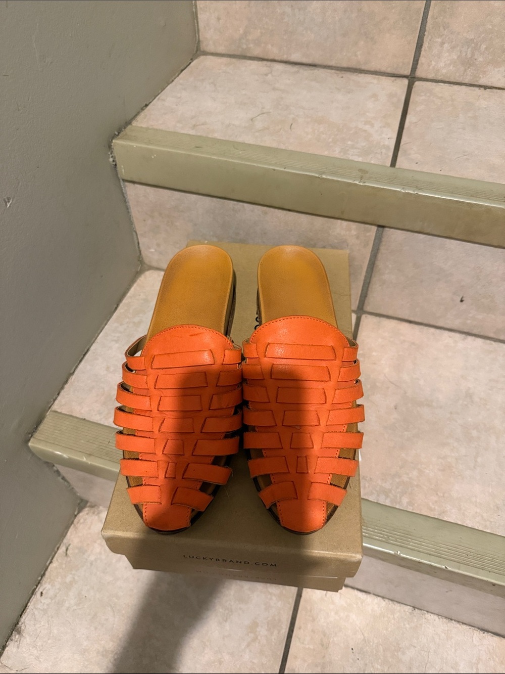 Lucky Brand Coral Orange Mules